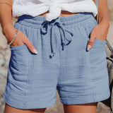 Relaxed linen drawstring shorts in Light Blue, view 10