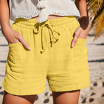 Relaxed linen drawstring shorts in Yellow, view 4