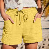 Relaxed linen drawstring shorts in Yellow, view 4