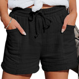 Relaxed linen drawstring shorts in Black, view 5