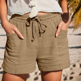 Relaxed linen drawstring shorts in Brown, view 6