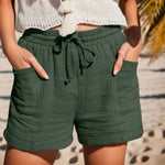 Relaxed linen drawstring shorts in Green, view 7