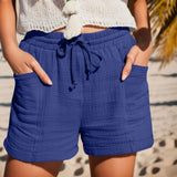 Relaxed linen drawstring shorts in Blue, view 8