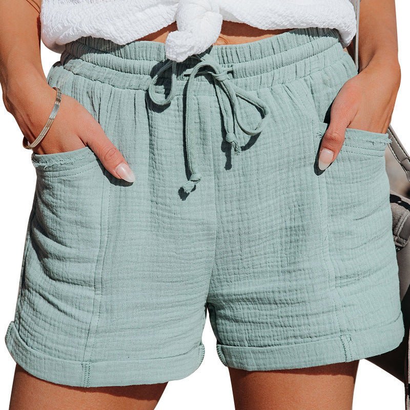 Relaxed linen drawstring shorts in Turquoise, view 9