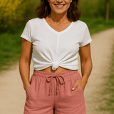 Relaxed linen drawstring shorts in Pink, view 2