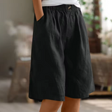 Relaxed linen elastic waist shorts in Black, view 10