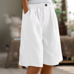 Relaxed linen elastic waist shorts in White, view 11