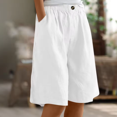 Relaxed linen elastic waist shorts in White, view 11