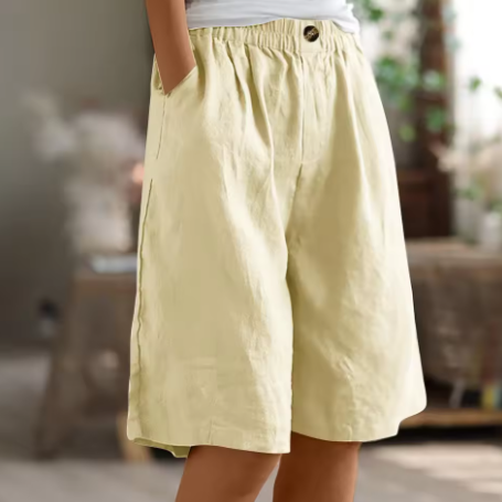 Relaxed linen elastic waist shorts in Beige, view 3