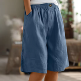 Relaxed linen elastic waist shorts in Blue, view 4