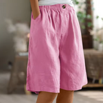 Relaxed linen elastic waist shorts in Pink, view 5