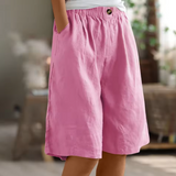 Relaxed linen elastic waist shorts in Pink, view 5