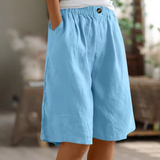 Relaxed linen elastic waist shorts in Sky Blue, view 7