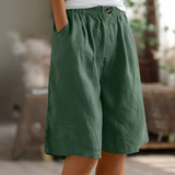 Relaxed linen elastic waist shorts in Green, view 9