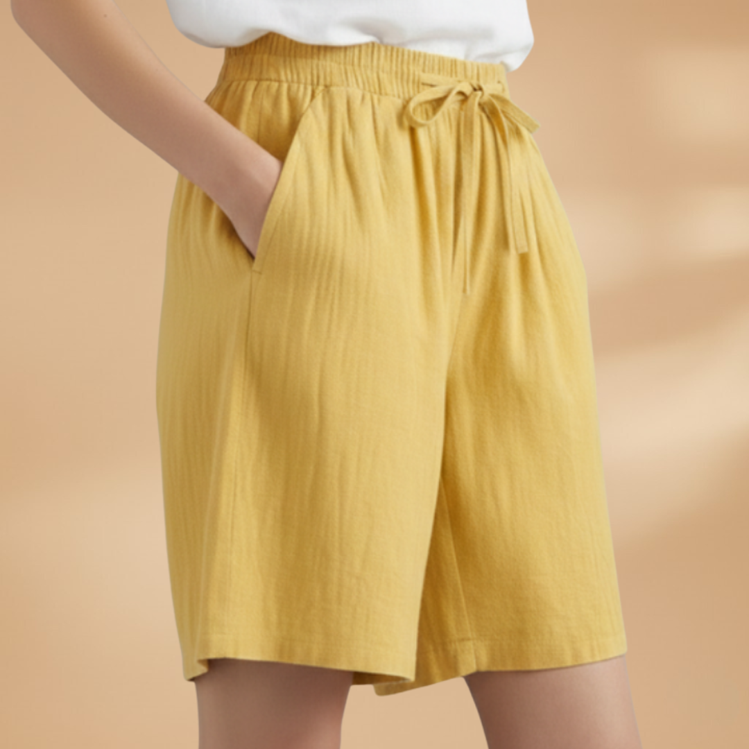 Wide leg linen drawstring shorts, view 3