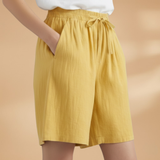 Wide leg linen drawstring shorts, view 3