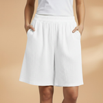 Wide leg linen drawstring shorts in White, view 8