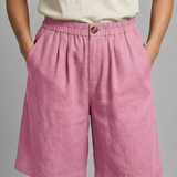 Relaxed linen button waist shorts in Pink, view 10