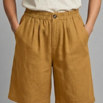 Relaxed linen button waist shorts in Yellow, view 14