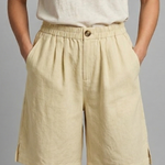 Relaxed linen button waist shorts in Beige, view 5