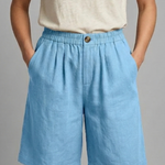 Relaxed linen button waist shorts in Sky Blue, view 9