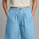 Relaxed linen button waist shorts in Sky Blue, view 9