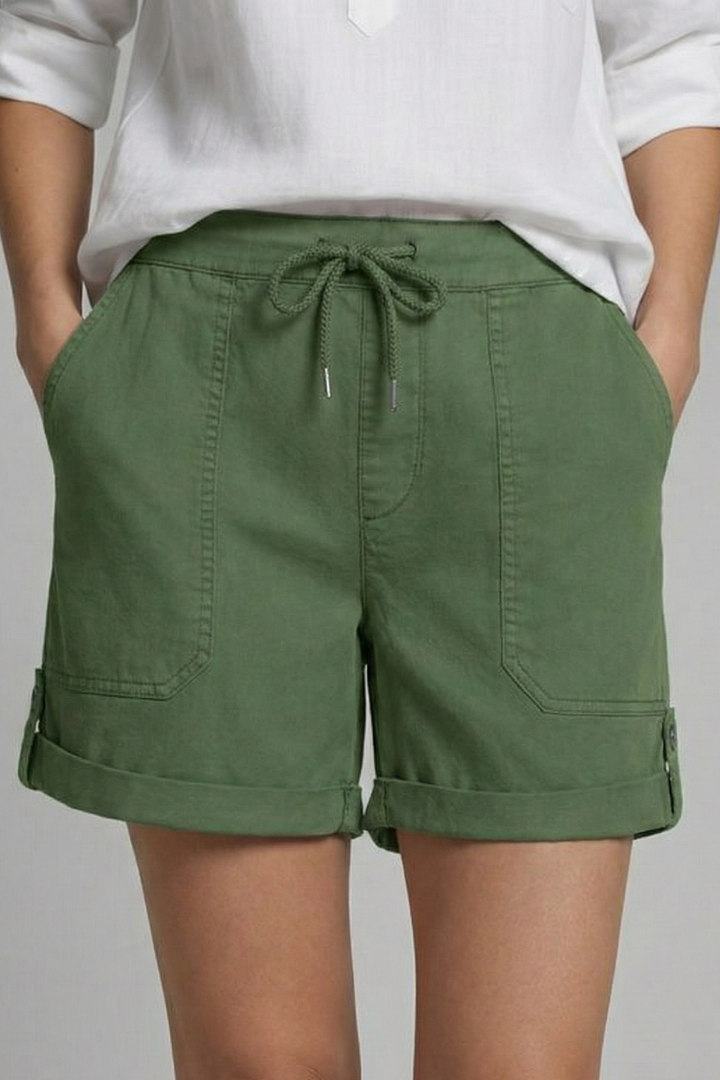 Relaxed drawstring shorts with rolled cuffs in Olive Green, view 11