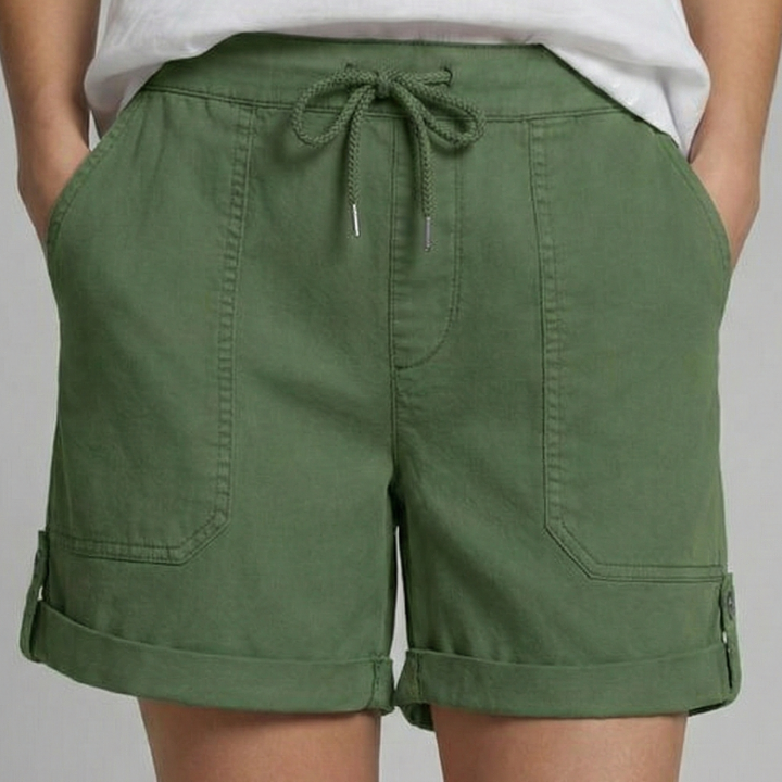 Relaxed drawstring shorts with rolled cuffs in Olive Green, view 11