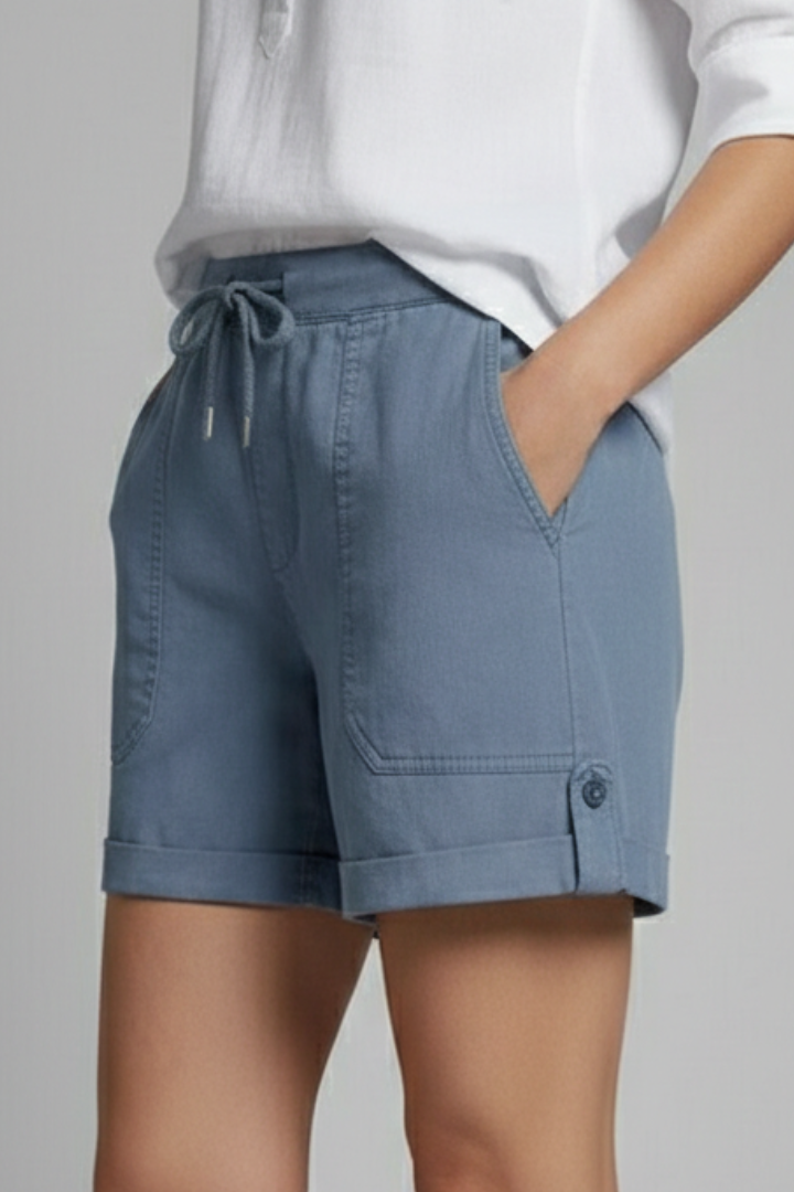 Relaxed drawstring shorts with rolled cuffs, view 2