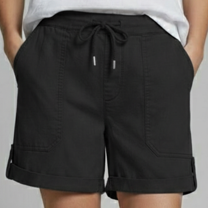 Relaxed drawstring shorts with rolled cuffs in Black, view 5