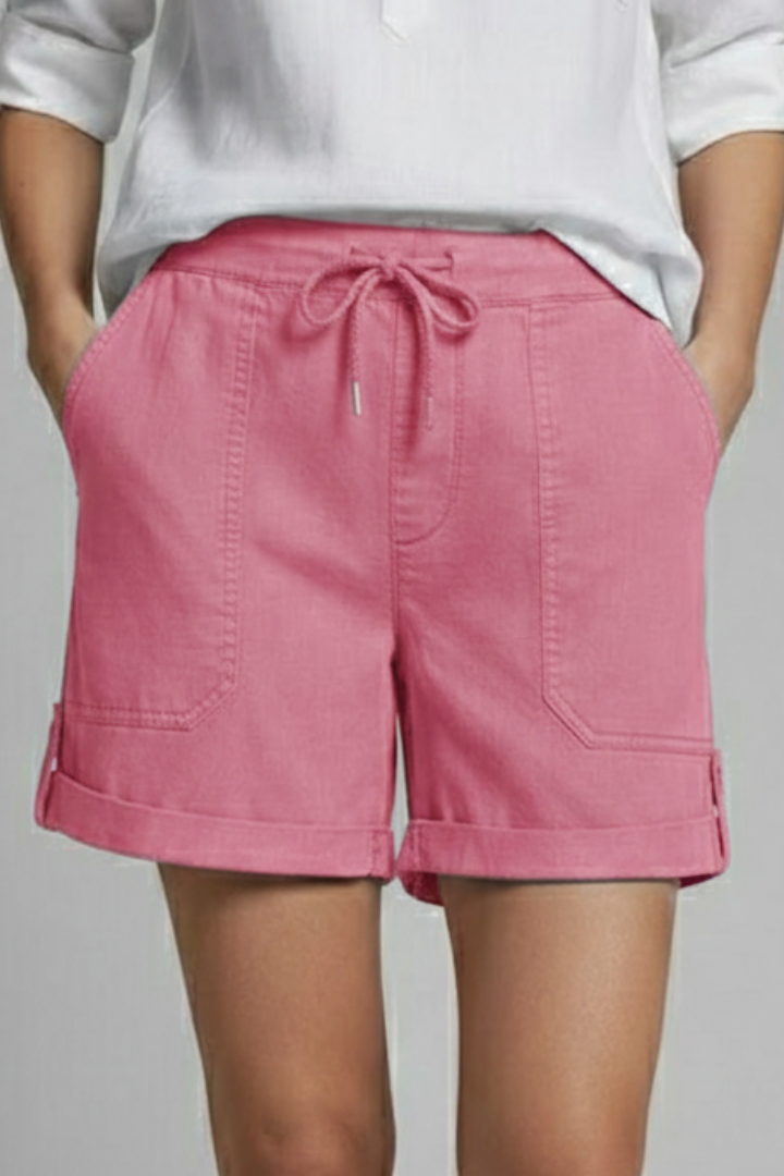 Relaxed drawstring shorts with rolled cuffs in Pink, view 6