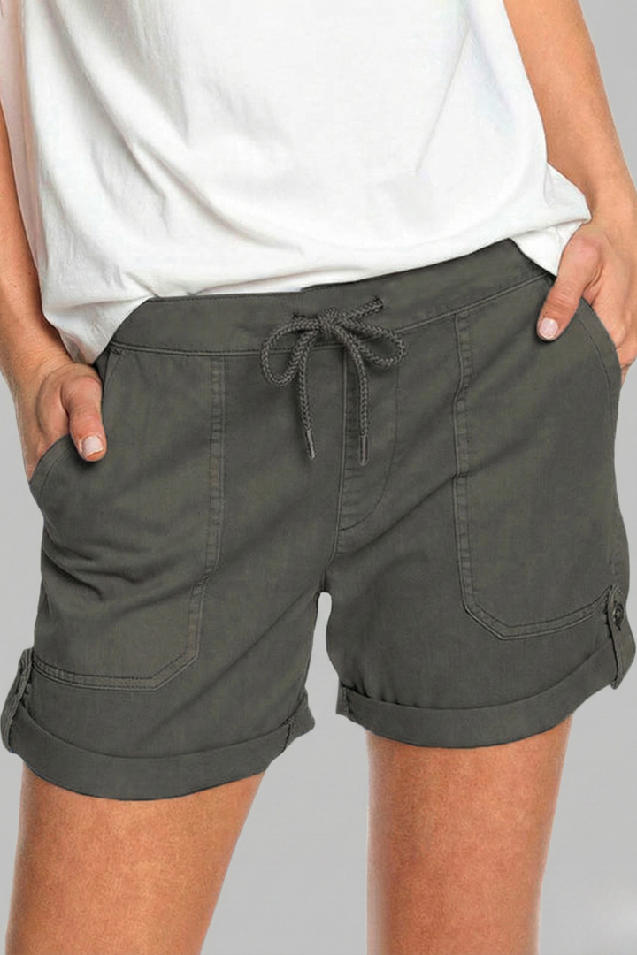 Relaxed drawstring shorts with rolled cuffs in Dark Grey, view 8
