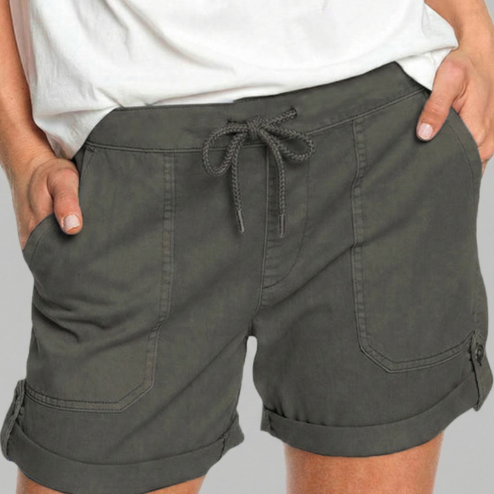 Relaxed drawstring shorts with rolled cuffs in Dark Grey, view 8