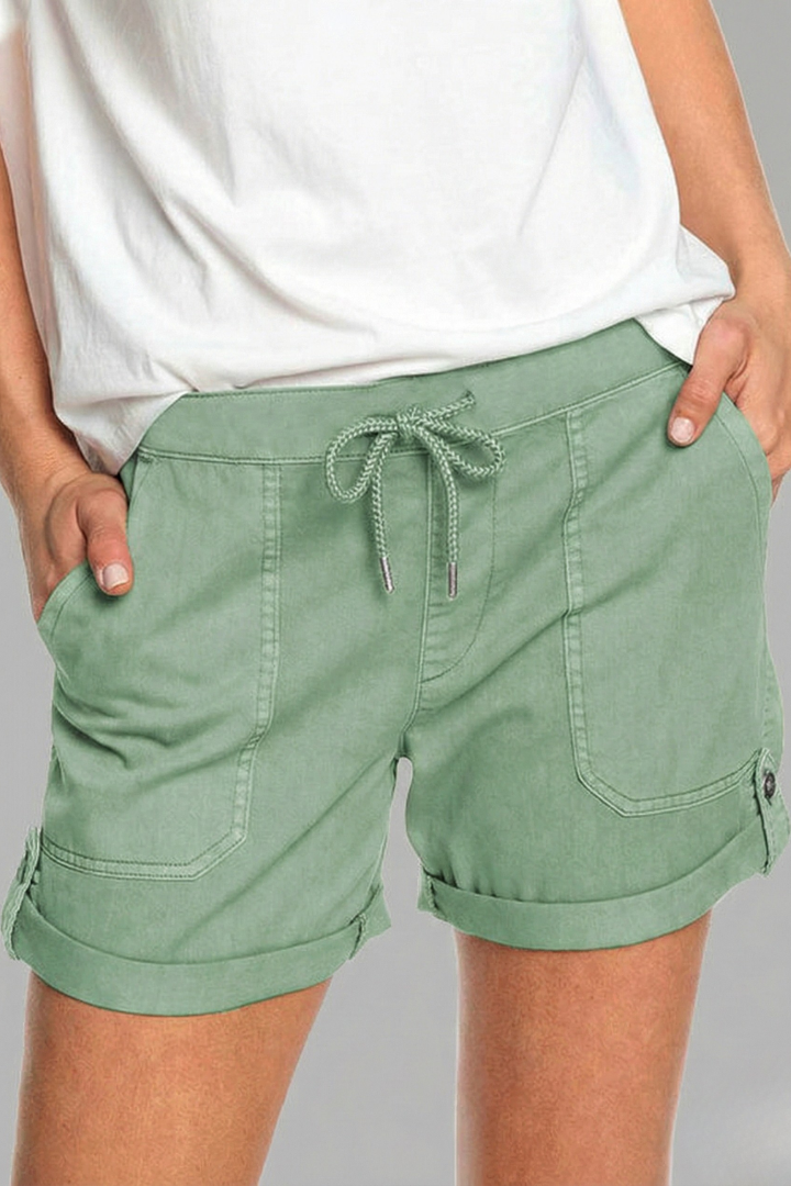 Relaxed drawstring shorts with rolled cuffs in Light Green, view 9