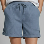 Relaxed drawstring shorts with rolled cuffs in Blue, front view