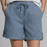 Relaxed drawstring shorts with rolled cuffs in Blue, front view