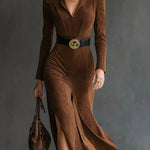 Eleanor Faux Suede Midi Dress, front view