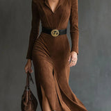 Eleanor Faux Suede Midi Dress, front view