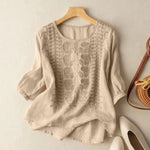 Aurora embroidered relaxed blouse in Beige, view 2