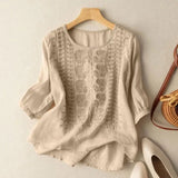 Aurora embroidered relaxed blouse in Beige, view 2