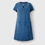 Christine Elegant Denim Dress, view 3
