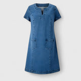 Christine Elegant Denim Dress, view 3