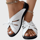 Elsinia Contrast Stitch Slide Sandals in White, view 4