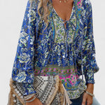 Renazianne boho print top in Navy Blue, view 5