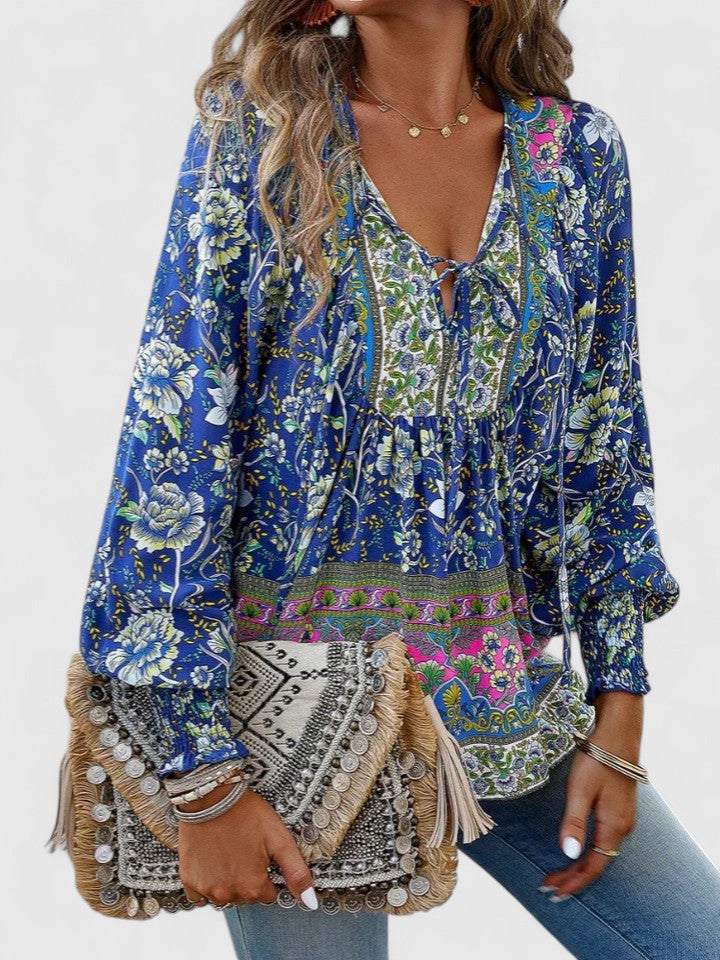 Renazianne boho print top in Navy Blue, view 5