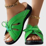 Elsinia Contrast Stitch Slide Sandals in Green, view 2