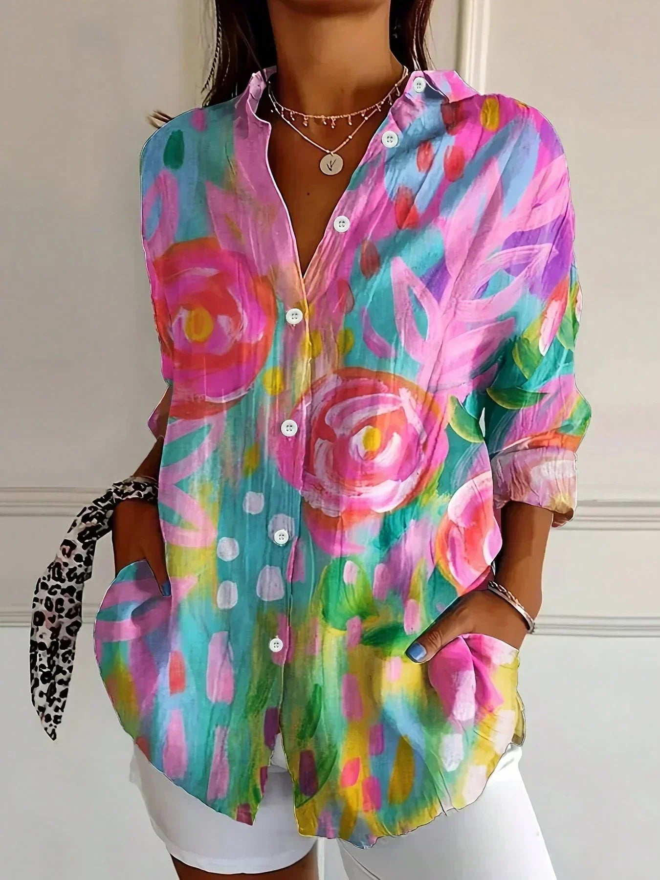 Sadie colourful pattern blouse in Pink, view 2