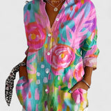 Anica colourful print blouse in Pink, front view