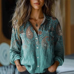 Hayden Delanova floral lapel blouse in Ocean Blue, view 3