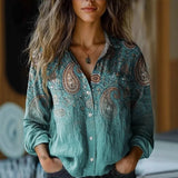 Hayden Delanova floral lapel blouse in Ocean Blue, view 3